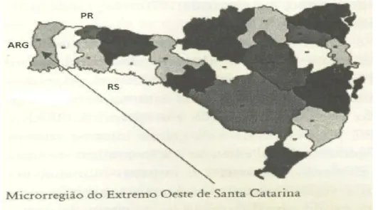 Figura 03: Região do Extremo Oeste catarinense, espaço onde se instalaram os  imigrantes romenos