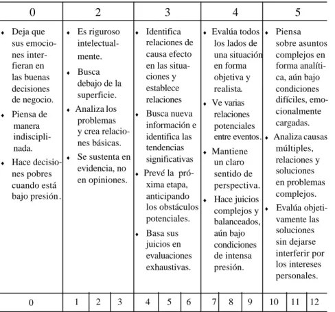 Tabela 4: Definición de los niveles de la competencia capacidad objetiva de análisis
