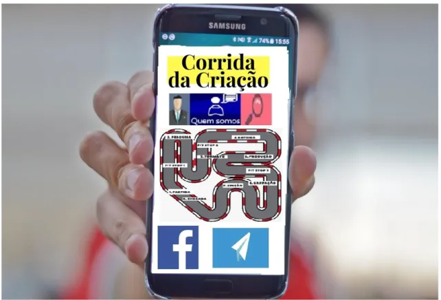 Foto 6 - Aplicativo “Corrida da Criação”: perfil, quem somos, lupa de busca, grupo de discussão no  Facebook e perfil no Telegram 