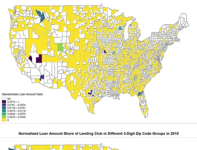 Figure 1. The Loan Amount Share of LendingClub in Different Counties from 2007 to 2017 