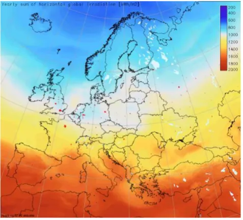 Figura 2- Irradiação europeia, (Gonçalves H, 2012) 