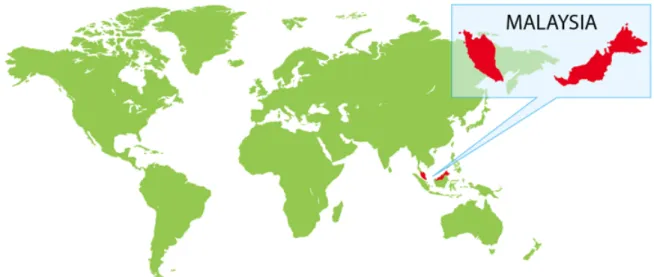 Figure 9 - Malaysia's location within a world map 