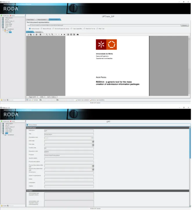 Figure 3 : Two screenshots of RODA-in version 1 .