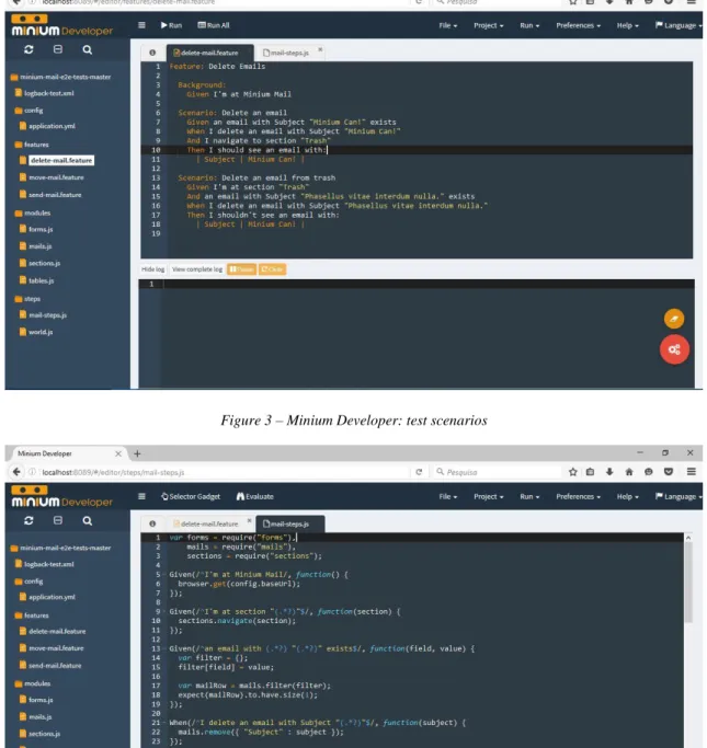 Figure 4 – Minium Developer: step definitions 