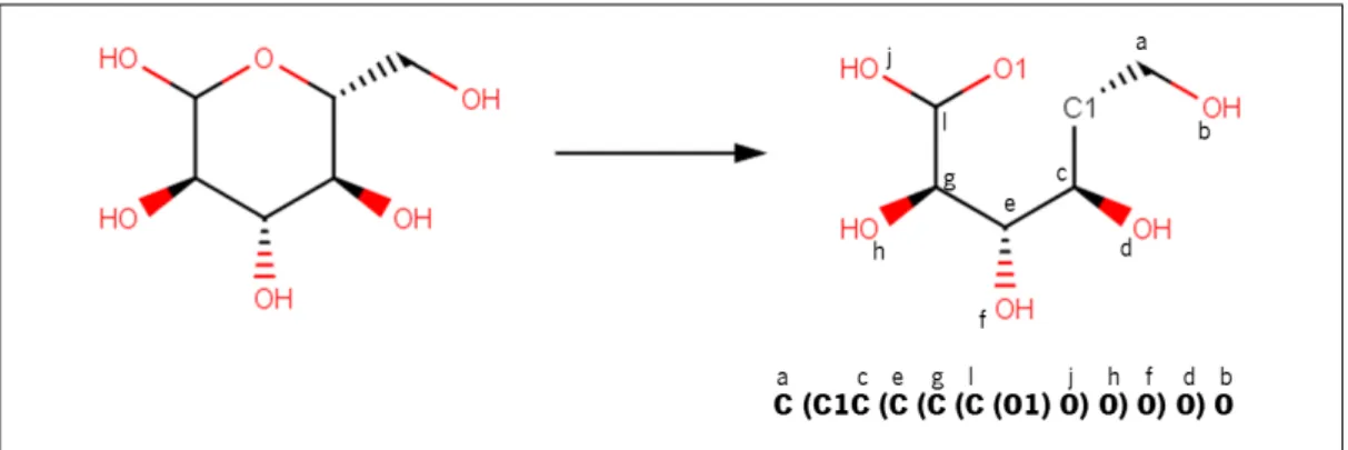 Figure 6 : Molecular representation of D-glucose. SMILES: C(C 1 C(C(C(C(O 1 )O)O)O)O)O