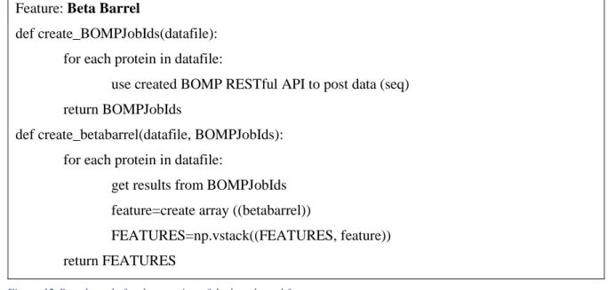 Figure 12-Pseudo code for the creation of the beta barrel feature