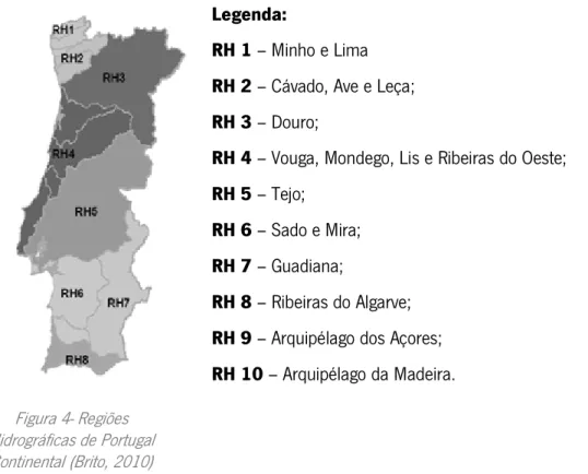 Figura 4- Regiões  Hidrográficas de Portugal  Continental (Brito, 2010) 
