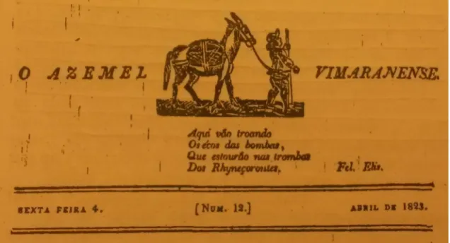 Figura 5 - Cabeçalho do Azemel Vimaranense, referente ao número 12 de de Abril de 1823 (Braga, 1940, p 34).