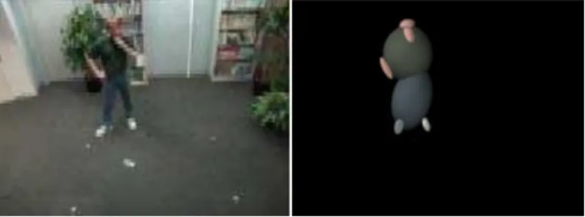 Figure 9 – (Left) it is the video input, (right) a blob representation in 2D. 