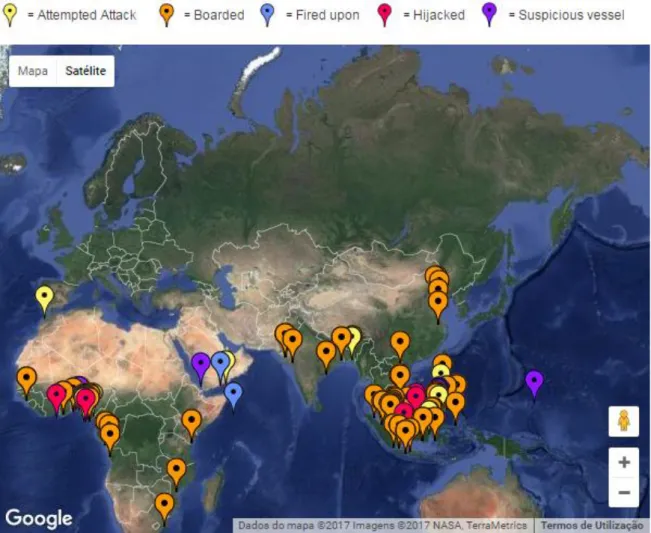 Figura 8: Pirataria no Canal do Suez, Estreito de Malaca e regiões adjacentes 