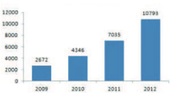 Gráfico 1: Número de ações por ano da EWWR 