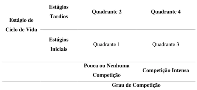 Tabela 15 -  Matriz de Grau de Competição e Ciclo de Vida Organizacional 
