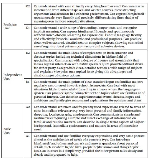 Figure 1. Levels of proficiency of Foreign Languages (Common European Framework of Reference for Languages: 