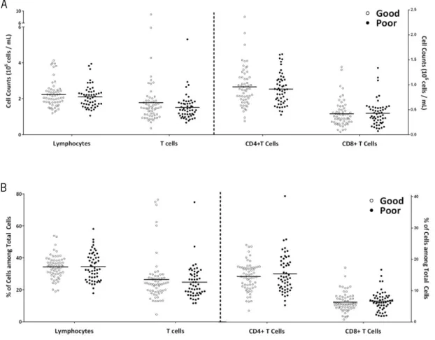 Figure 5. Distinct cognitive performers do not present differences in lymphocytes and T cell counts  and  percentages
