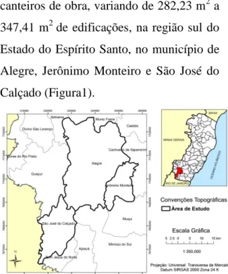 Figura  1.  Localização  da  região  de  estudo,  em  Alegre, Jerônimo Monteiro e São José do Calçado,  ES