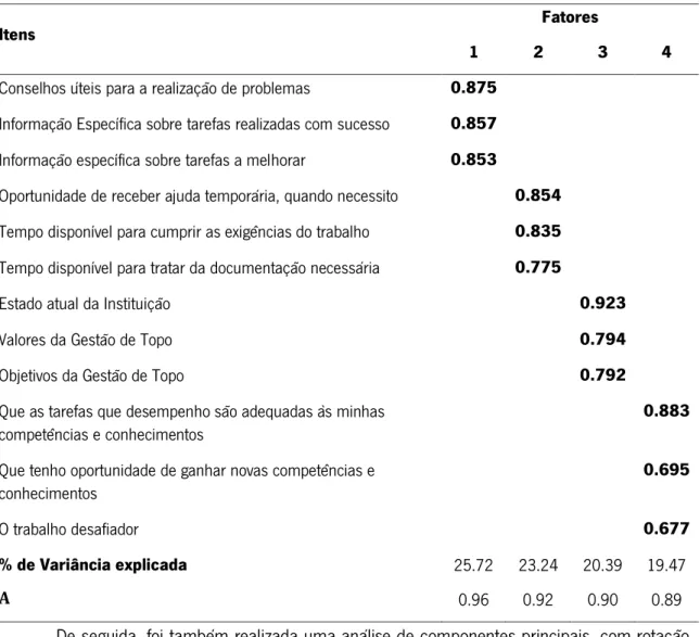 Tabela 3 - Matriz rodada obtida para os Itens Relativos ao Empoderamento: Suporte, Recursos, Informação e Oportunidade 