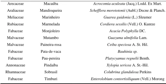 Tabela  3  -  Levantamento  florístico  arbóreo-arbustivo  em  fragmento  pertencente  à  Fazenda  Boa  Sorte,  Bebedouro – SP 
