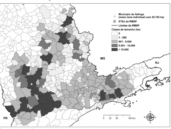Figura 2: Distribuição dos municípios paulistas em classes de tamanho da área coberta  com florestas de eucaliptos