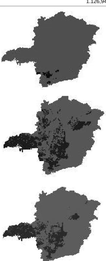 Figura 7: Mapas temáticos das áreas potenciais indicadas para o plantio das  espécies  Araucaria angustifolia, Scheflera morototoni, e Sclerolobium  paniculatum no estado de Minas Gerais