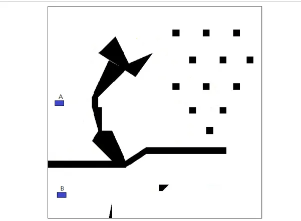 Figura 22 - Obstáculos entre Ponto Inicial A e Ponto Final B, adaptado de [30] 