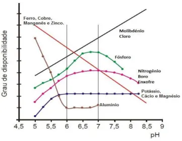 Figura 2.13 - Grau de disponibilidade dos nutrientes em função do pH do solo (adaptado [59])