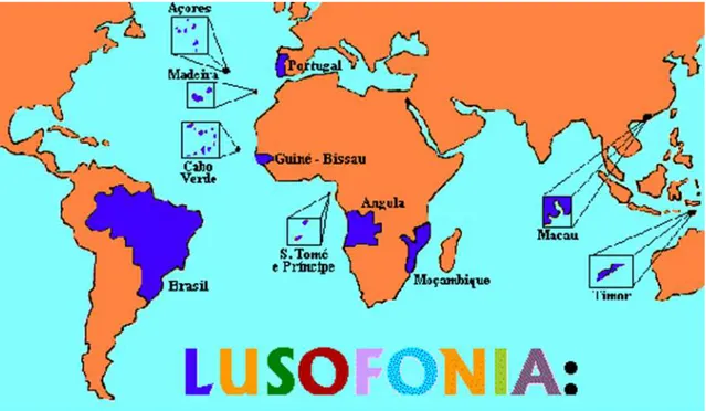 Figura 5: Falantes da língua portuguesa nos quatro continentes. 