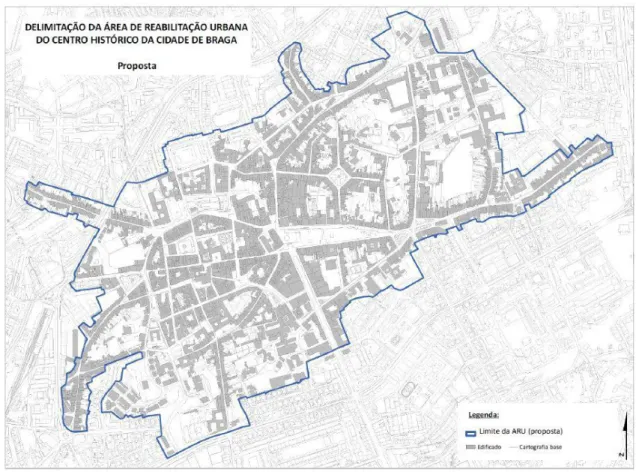 Fig. 6 – Área de Reabilitação Urbana do Centro Histórico de Braga (Adaptado de  Quarternaire Portugal, 2011, p.10) 
