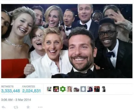 Figura 10: Selfie celebrizada na cerimónia de entrega dos Óscares em 2014   Fonte:https://twitter.com/theellenshow/status/440322224407314432  