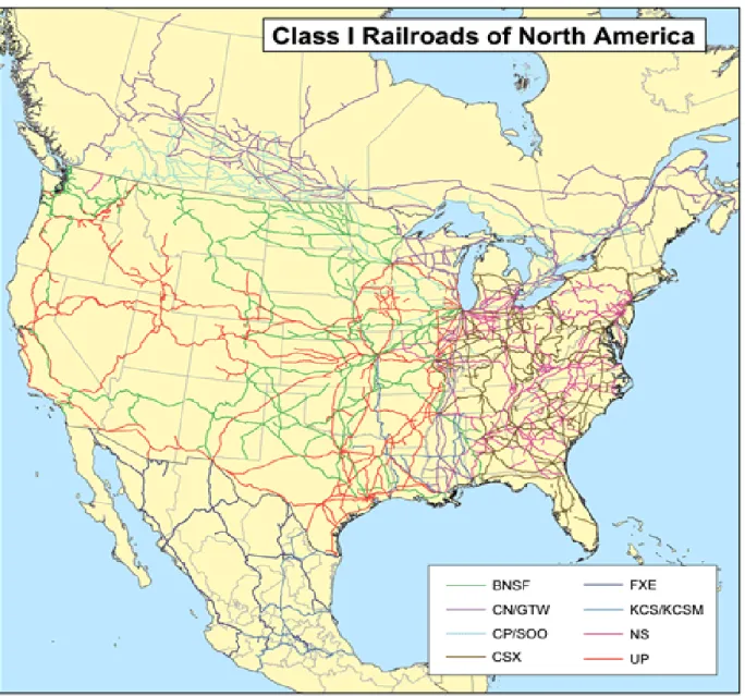 Figure 2.4 -  Map of the Class I Railroads of the United States 10