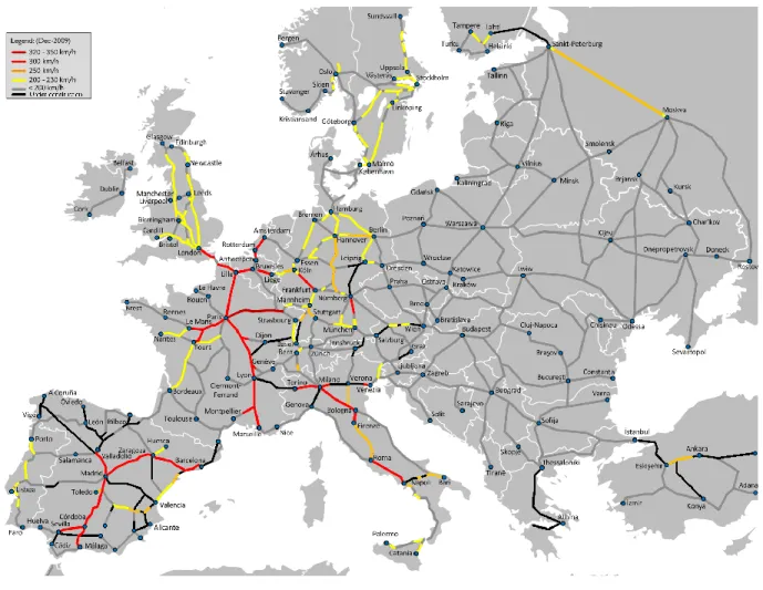 Figure 2.8 - Map of the High Speed Rail lines in Europe 15