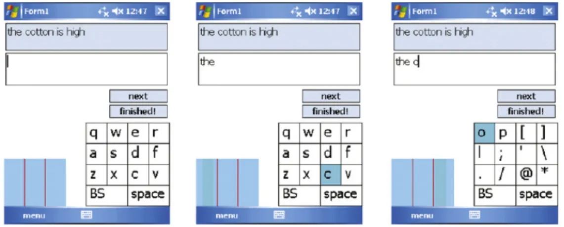 Figure 4.2: Examples of the two-handed chorded keyboard (Yatani and Truong, 2009) for right-handed users.