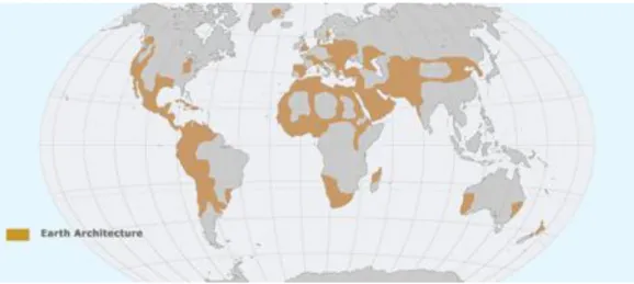 Figura 2. 1: Mapa-mundo - Zonas com elevada densidade de construção em terra 