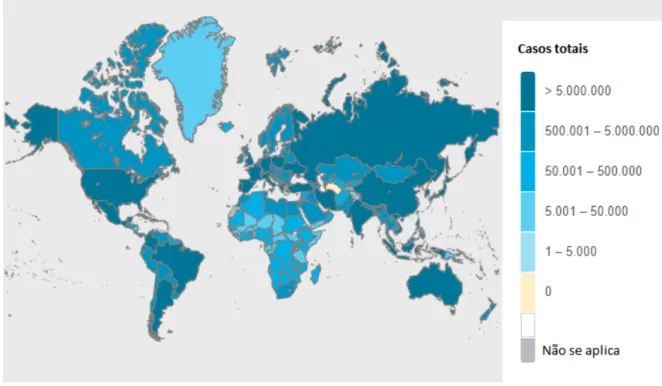 Figura 2 - Distribuição de casos confirmados de COVID-19 no mundo, até dia 10 de janeiro de 2023.