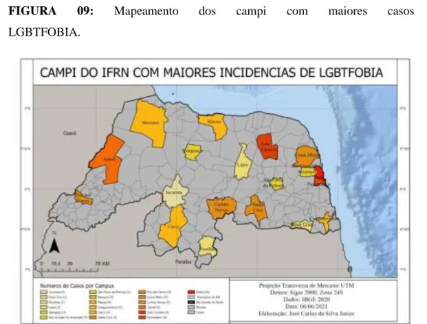 FIGURA  09:  Mapeamento  dos  campi  com  maiores  casos  de  LGBTFOBIA.