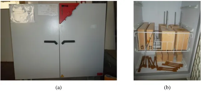 Figura  3  (a)  e(b):  Estufa  a  40ºC  e  arca  congeladora  a  -15ºC  para  tentar  degradar-se  os  provetes