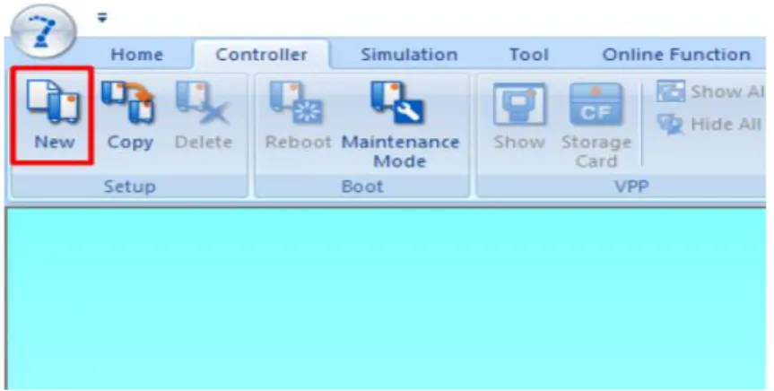 Figura 32 – Menu Controller do MotoSim EG-VRC Fonte: Simulador MotoSimEG-VRC  5.  Na janela “Create Controller” serão exibidas 3 opções: 