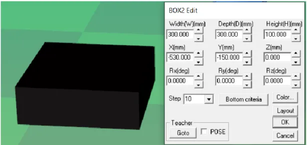 Figura 40 – Exemplo da criação de um suporte para o robô com BOX2 Fonte: Simulador MotoSimEG- MotoSimEG-VRC 