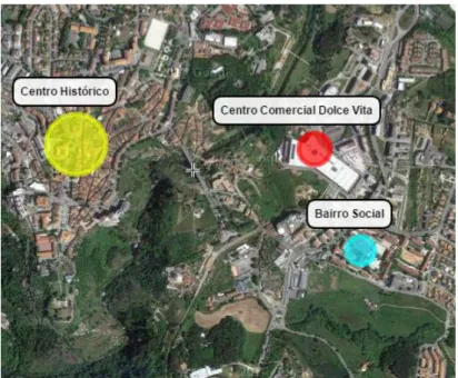 Figura 23 - Localização do Bairro Social E4: Araucária, Vila Real  (Fonte: Trabalho próprio sobre scribblemaps, 2015)