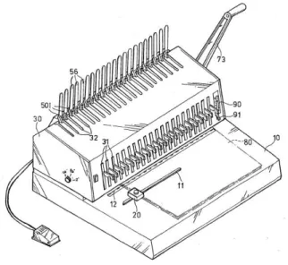 Figura 6- Equipamento de furação e encadernação atuado eletricamente com recurso a um pedal descrito na patente chinesa Nº  4872796  (China Patente Nº 4872796, 1989) 