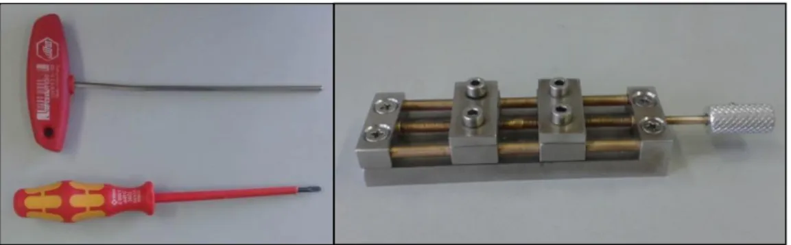 Figure 9 – Tools and apparatus used to stretch the PDMS stripes.