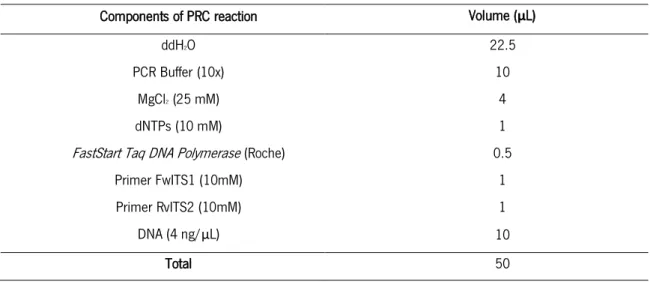 Table 4 - Components used for each PCR amplification. 