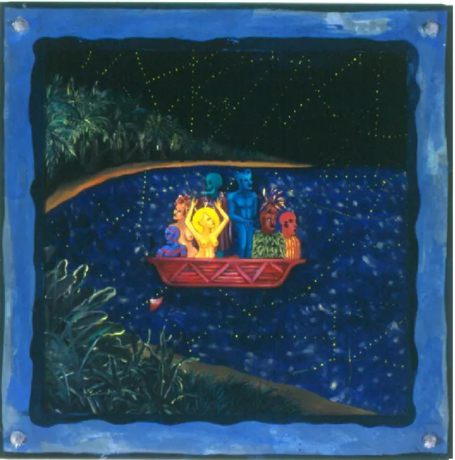 Fig. 2 Edouard Duval-Carrié, Embarquement pour la Floride (Embarcation for Florida), 1997, from Série  Migration (1), oil on canvas in artist’s frame, 150 x 150 cm
