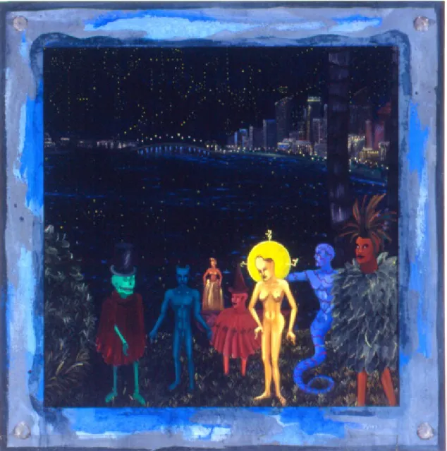 Fig. 4 Edouard Duval-Carrié, Le débarquement à Miami Beach (The Landing), 1997, from Série migra- migra-tion (3), oil on canvas in artist’s frame, 150 x 150 cm