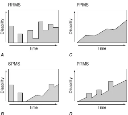 Figure 1: Graphical representation of the four courses of MS considering disability over time