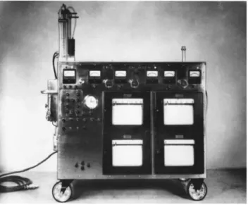 Figure 1.1 - Model II of the heart-lung machine used by Dr. John H. Gibbon in his first successful heart operation on  May 6, 1953 (Hill 1982)
