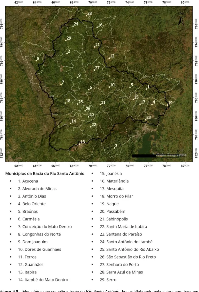 Figura 3.8 - Municípios que compõe a bacia do Rio Santo Antônio. Fonte: Elaborado pela autora com base em  dados do IBGE (2021)