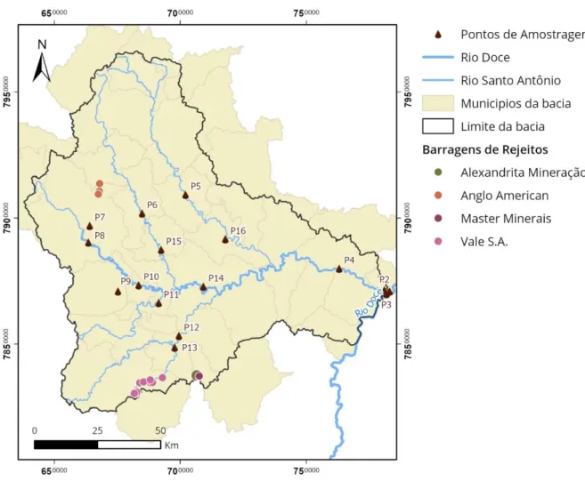 Figura  3.9  -  Barragens  de  rejeitos  de  mineração  nas  proximidades  da  Bacia  do  Rio  Santo  Antônio