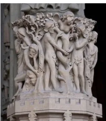 Figura 1 - A tentação de Adão e Eva esculpida na Catedral de Notre Dame de Paris, na  França