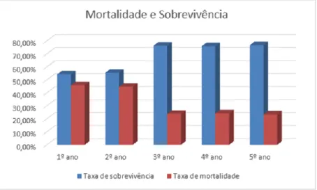 Gráfico 1 - Taxa de mortalidade e sobrevivência de empresas 