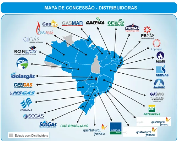 Figura 5 – M APA DE CONCESSÕES DE DISTRIBUIÇÃO DE GÁS CANALIZADO . Fonte: Associação Brasileira das Empresas Distribuidoras de Gás 27